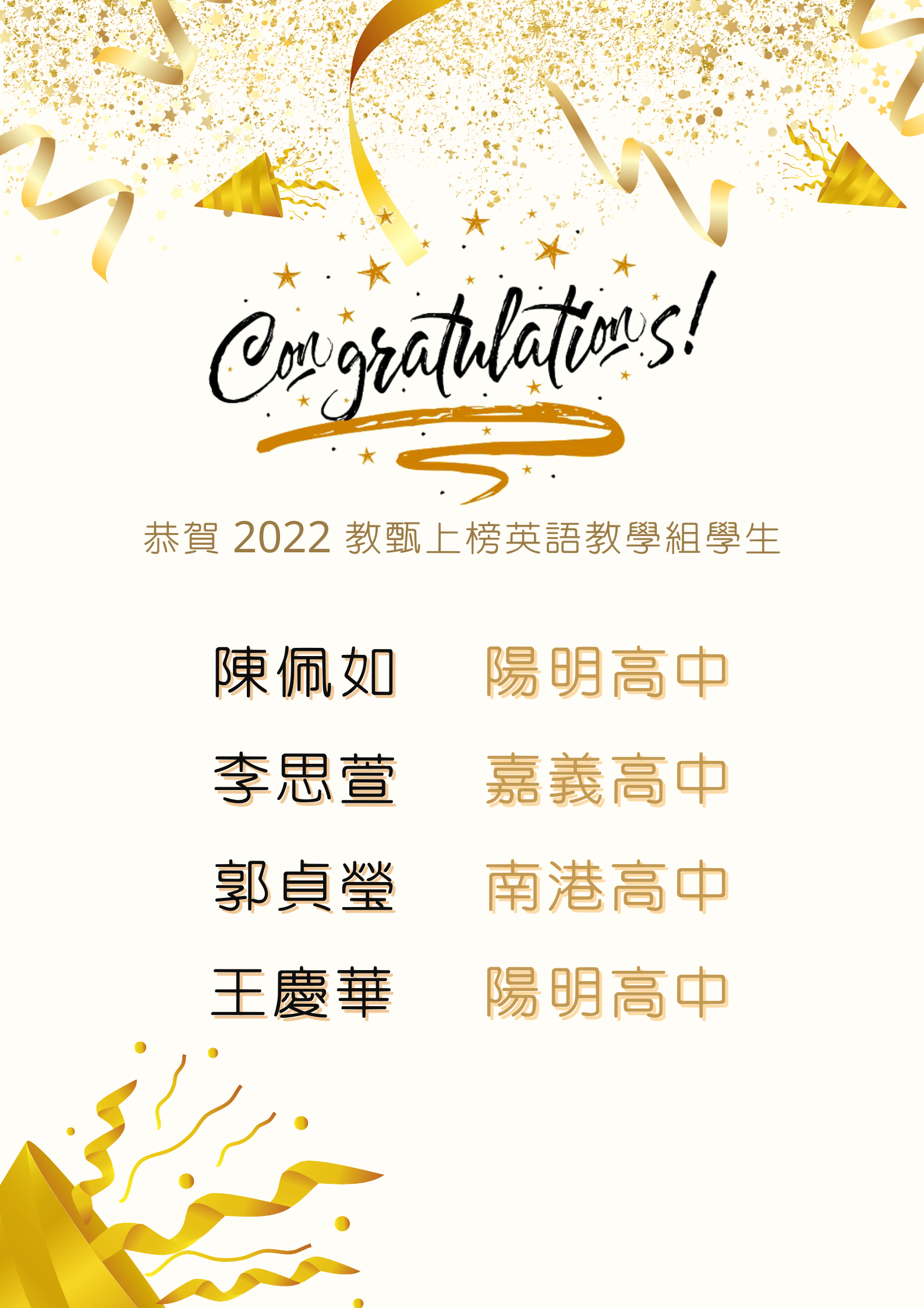 Congratulations! 4 MA-TESOL students passed the teaching screening and got the offer